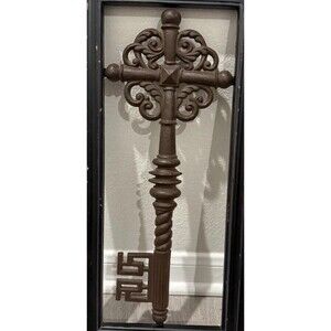 ornate Rustic cast iron skeleton Key Mounted Inside Wooden Frame 22”* 11”* 1”